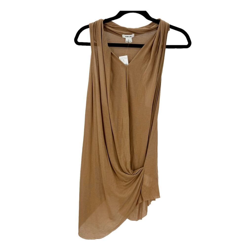 Helmet Lang Women's Tan Sleeveless V neck Slack jersey dress Top Size S NWT
